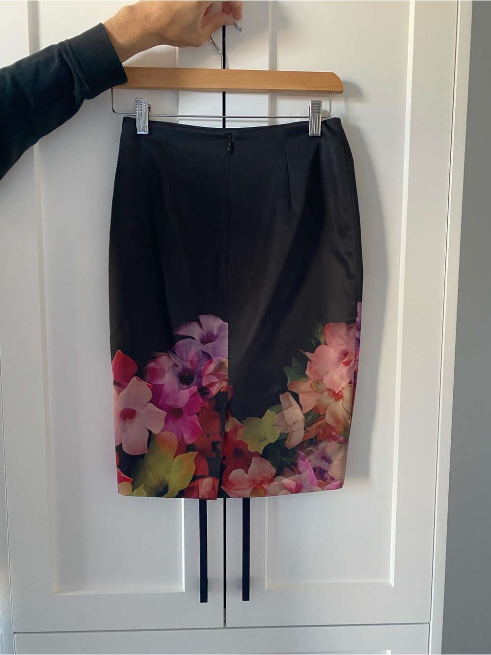 Ted Baker London Black Pencil Skirt with Pink & Purple Floral Hem